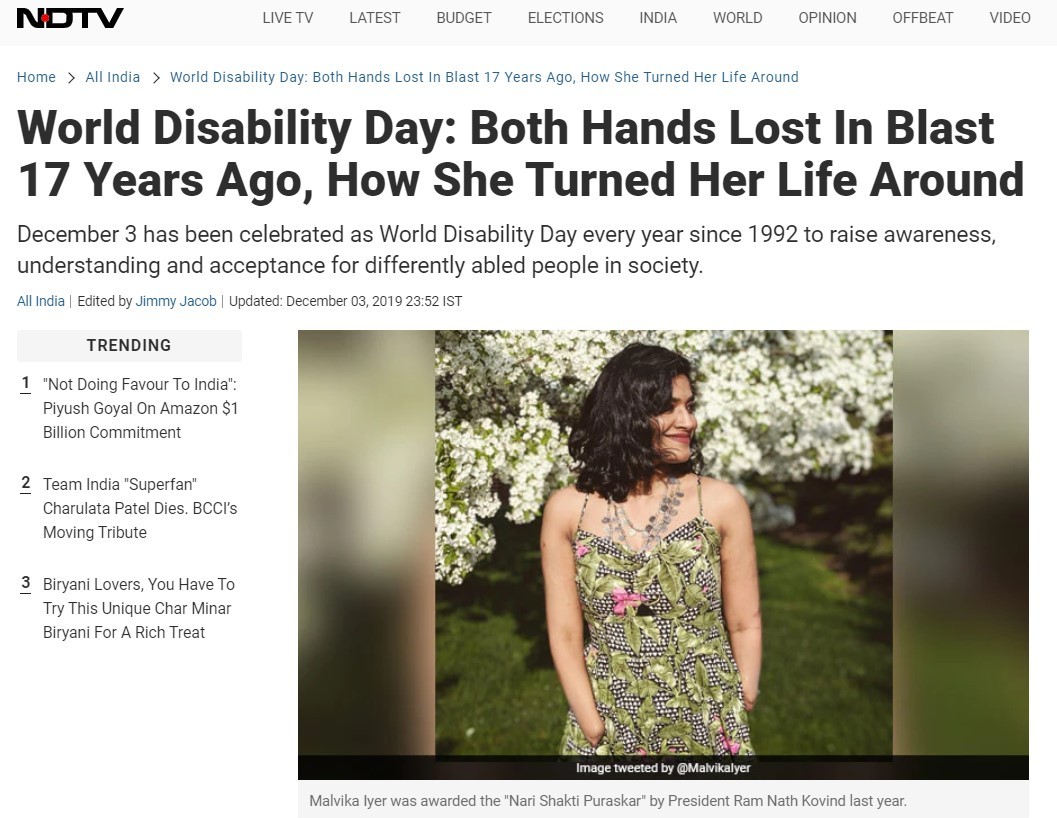 World Disability Day: Both Hands Lost In Blast 17 Years Ago, How She Turned Her Life Around